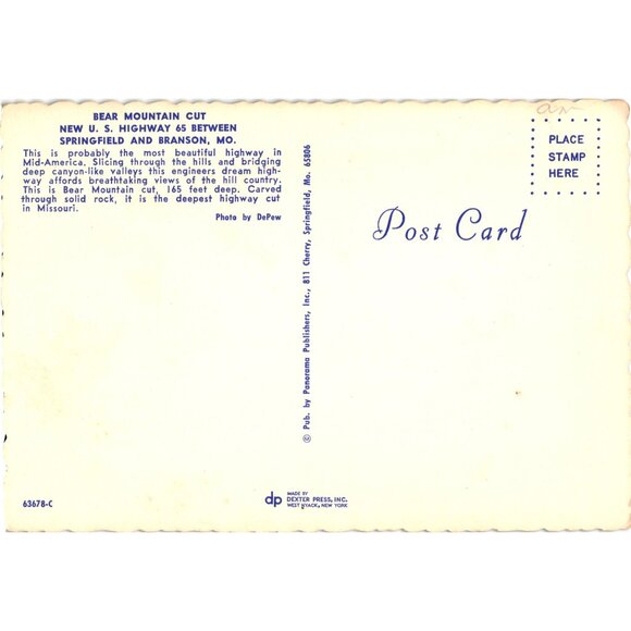 Vintage Bear Mountain Cut Postcard Highway 65 Springfield Branson Missouri - Picture 2 of 2